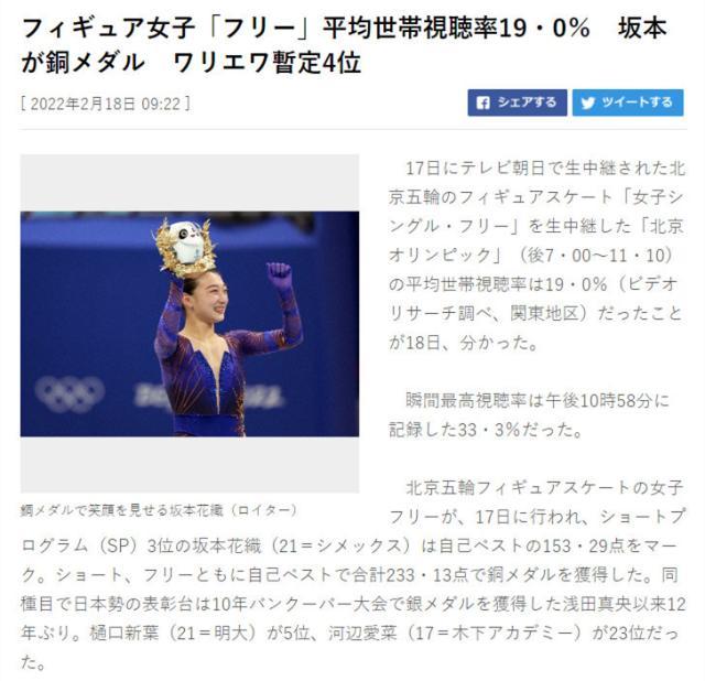 五大联赛直播-K宝出分瞬间日本收视率高达33.3% 超过男单收视率